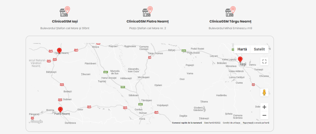 Cele 3 puncte de colectare Clinica Roboților din Iași, Piatra Neamț și Târgu Neamț.